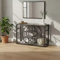55 O-Shaped Metal Frame Console Table, Industrial Narrow Entryway Table with Storage, Rustic Sofa Table for Living Room Hallway Foyer