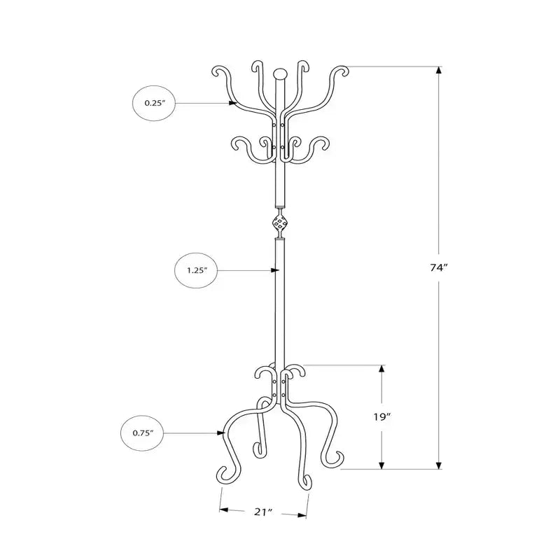 74 Metal Freestanding Coat Rack with 8 Hooks, Hall Tree for Entryway Bedroom