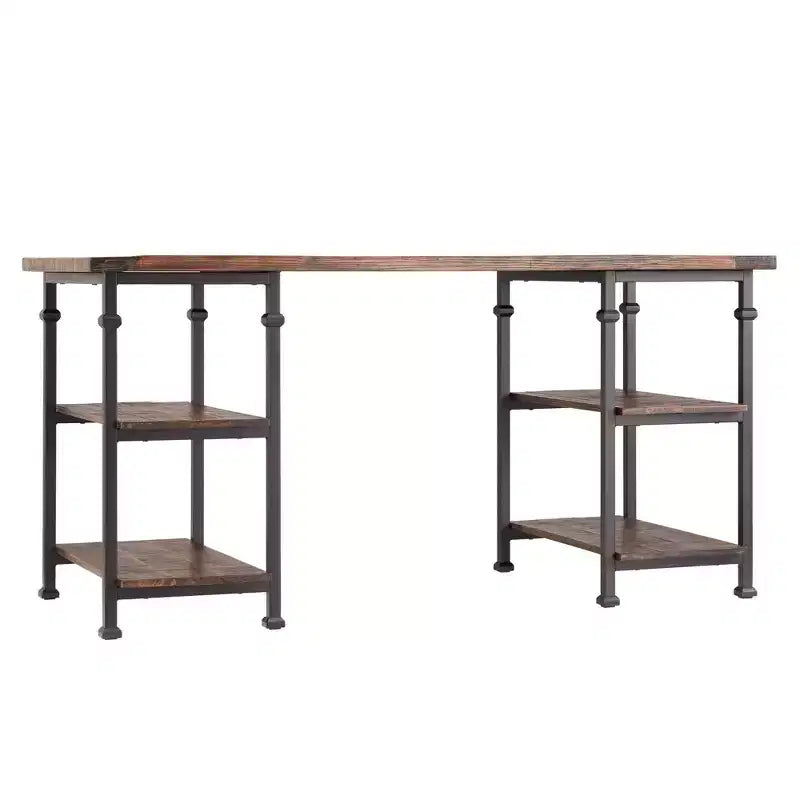 Vintage Industrial Storage Desk with Metal Frame and Poplar Wood Surface