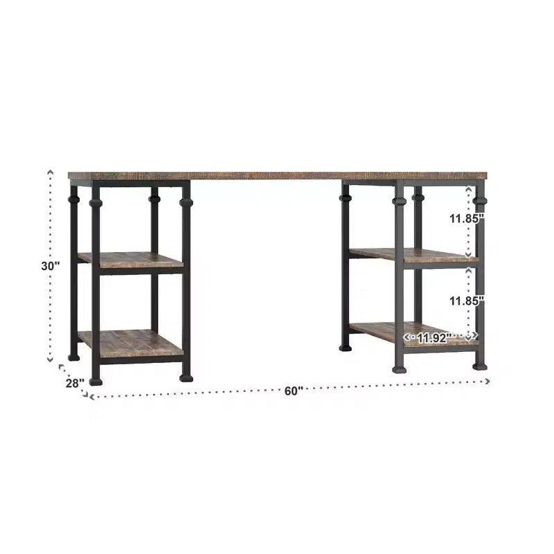Vintage Industrial Storage Desk with Metal Frame and Poplar Wood Surface