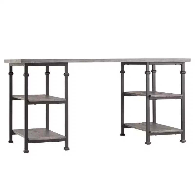 Vintage Industrial Storage Desk with Metal Frame and Poplar Wood Surface