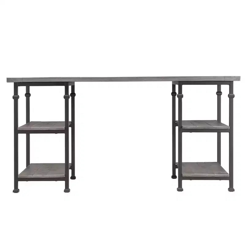 Vintage Industrial Storage Desk with Metal Frame and Poplar Wood Surface