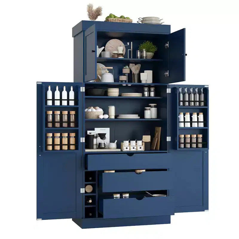 77H Freestanding Kitchen Storage Pantry, Large Dining Storage Cabinet Cupboard with Door Shelves and Adjustable Shelves