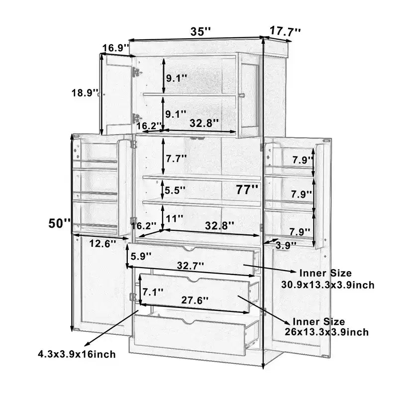 77H Freestanding Kitchen Storage Pantry, Large Dining Storage Cabinet Cupboard with Door Shelves and Adjustable Shelves