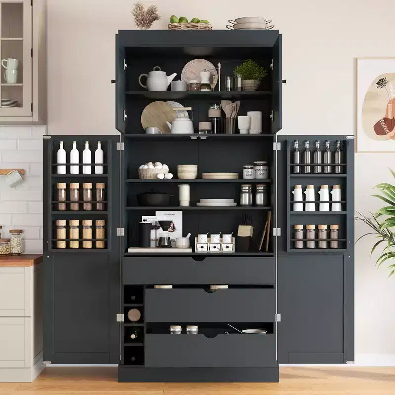 77H Freestanding Kitchen Storage Pantry, Large Dining Storage Cabinet Cupboard with Door Shelves and Adjustable Shelves