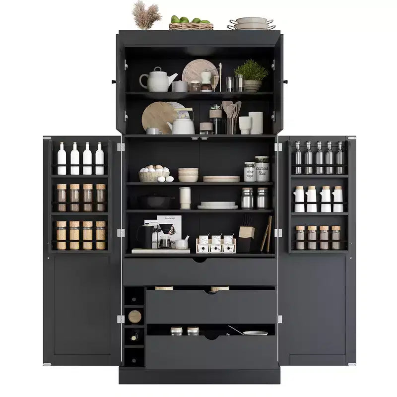 77H Freestanding Kitchen Storage Pantry, Large Dining Storage Cabinet Cupboard with Door Shelves and Adjustable Shelves