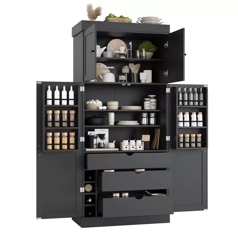 77H Freestanding Kitchen Storage Pantry, Large Dining Storage Cabinet Cupboard with Door Shelves and Adjustable Shelves