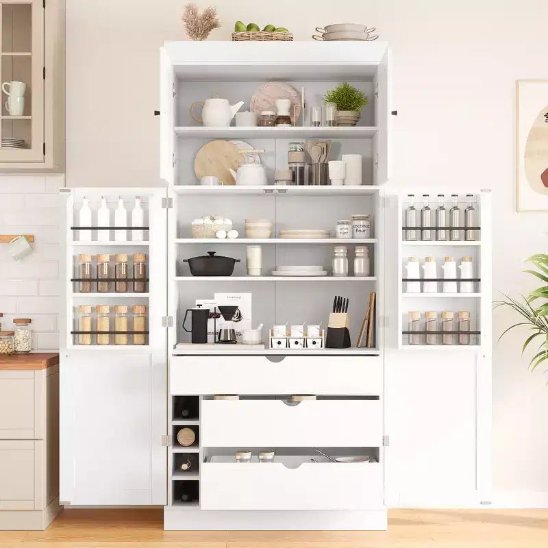 77H Freestanding Kitchen Storage Pantry, Large Dining Storage Cabinet Cupboard with Door Shelves and Adjustable Shelves