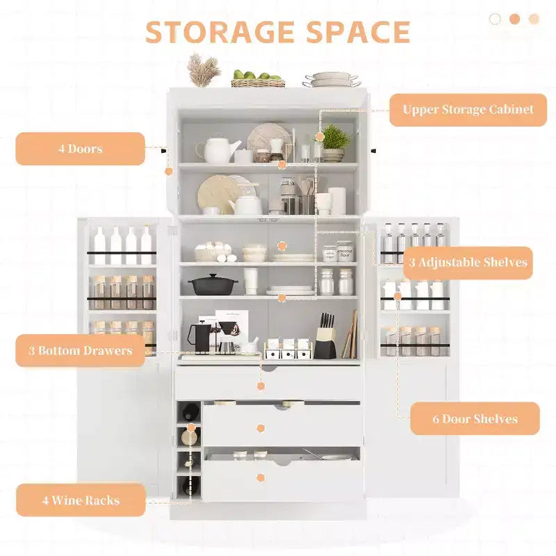 77H Freestanding Kitchen Storage Pantry, Large Dining Storage Cabinet Cupboard with Door Shelves and Adjustable Shelves