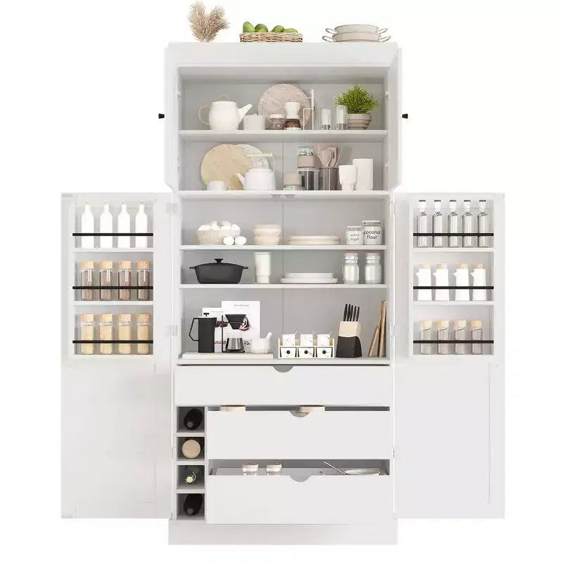 77H Freestanding Kitchen Storage Pantry, Large Dining Storage Cabinet Cupboard with Door Shelves and Adjustable Shelves