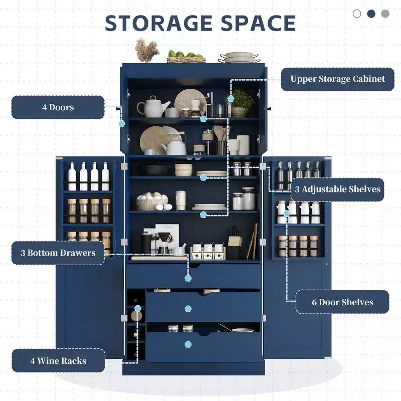 77H Freestanding Kitchen Storage Pantry, Large Dining Storage Cabinet Cupboard with Door Shelves and Adjustable Shelves