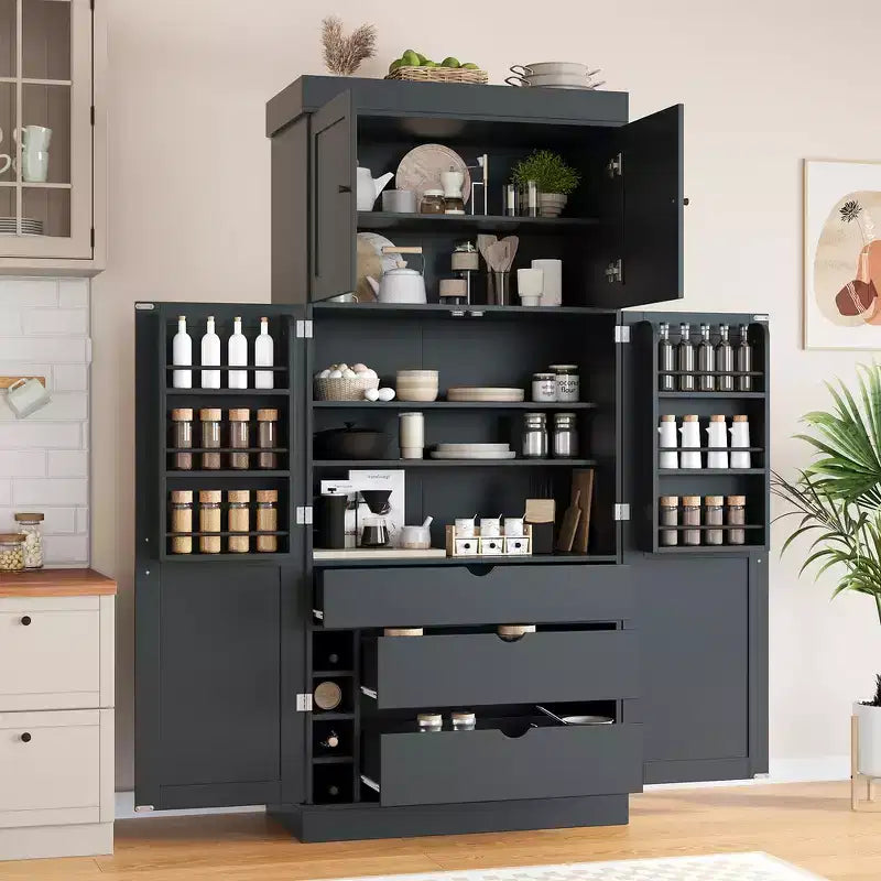 77H Freestanding Kitchen Storage Pantry, Large Dining Storage Cabinet Cupboard with Door Shelves and Adjustable Shelves