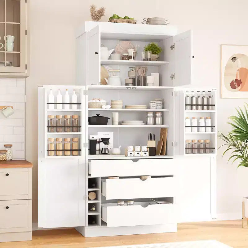 77H Freestanding Kitchen Storage Pantry, Large Dining Storage Cabinet Cupboard with Door Shelves and Adjustable Shelves