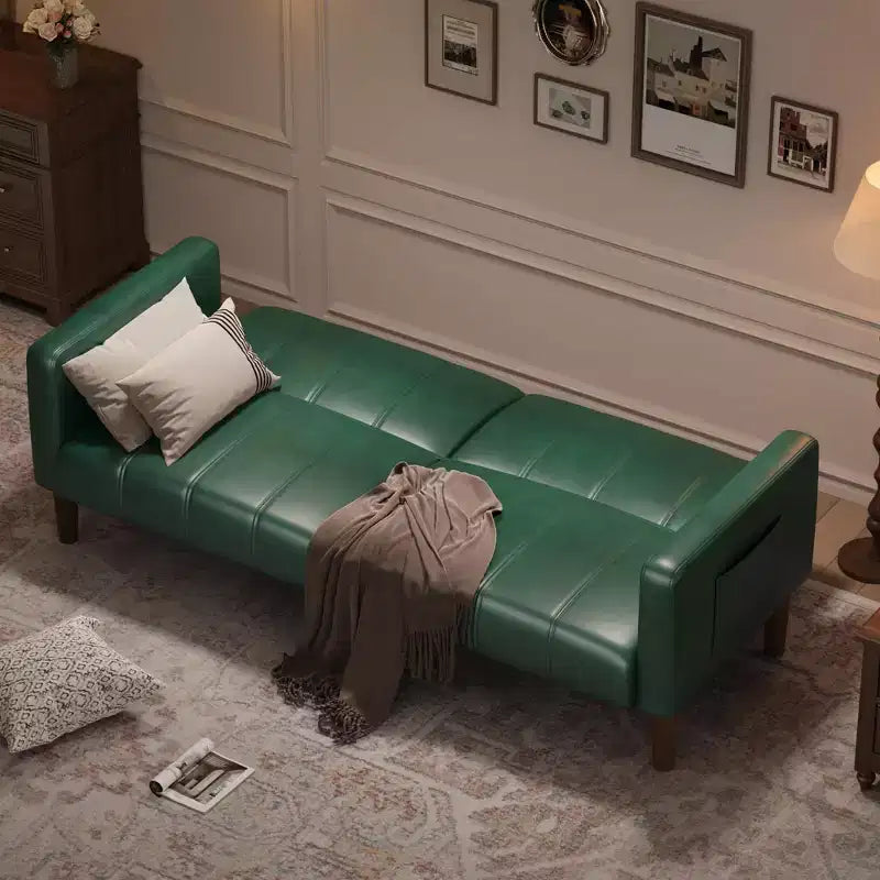 75 Modern Convertible Couch in Faux Leather, Mid-Century 3-Seat Loveseat Sleeper for Small Spaces