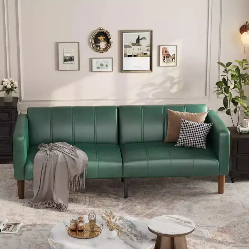 75 Modern Convertible Couch in Faux Leather, Mid-Century 3-Seat Loveseat Sleeper for Small Spaces