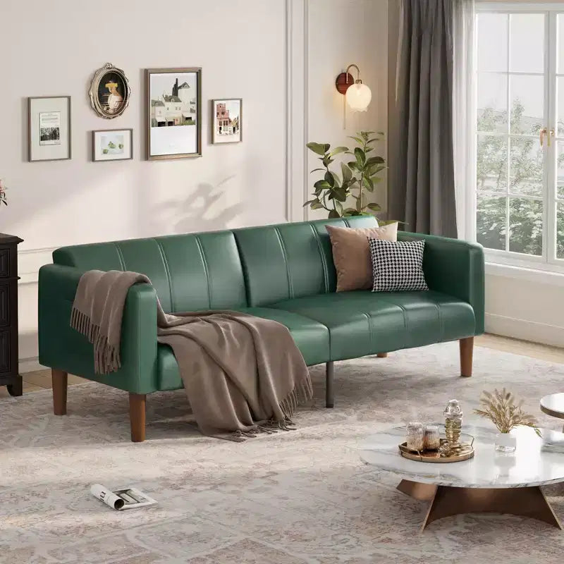 75 Modern Convertible Couch in Faux Leather, Mid-Century 3-Seat Loveseat Sleeper for Small Spaces