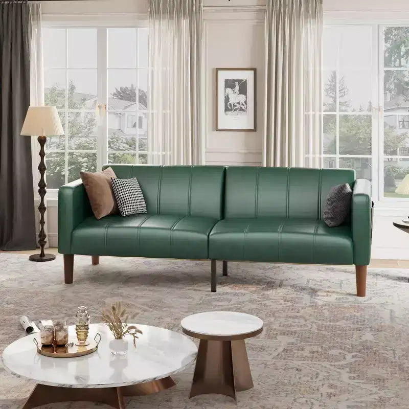 75 Modern Convertible Couch in Faux Leather, Mid-Century 3-Seat Loveseat Sleeper for Small Spaces