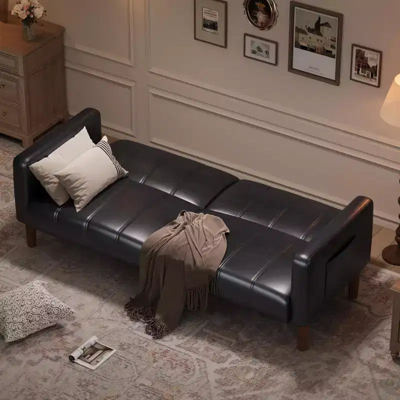 75 Modern Convertible Couch in Faux Leather, Mid-Century 3-Seat Loveseat Sleeper for Small Spaces