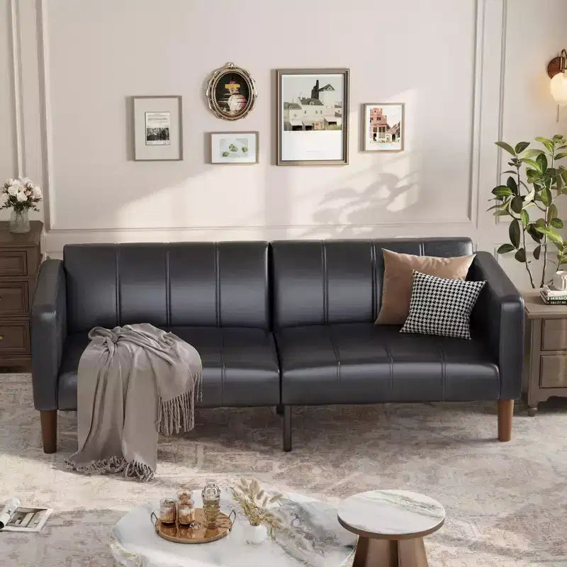 75 Modern Convertible Couch in Faux Leather, Mid-Century 3-Seat Loveseat Sleeper for Small Spaces