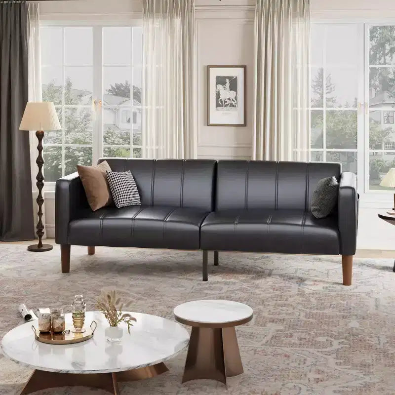 75 Modern Convertible Couch in Faux Leather, Mid-Century 3-Seat Loveseat Sleeper for Small Spaces