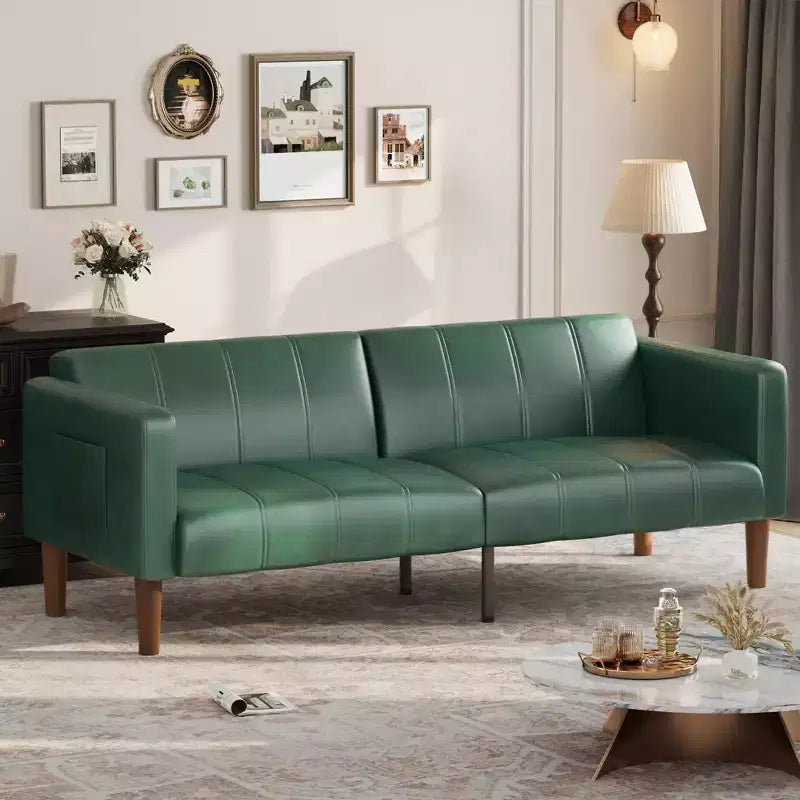 75 Modern Convertible Couch in Faux Leather, Mid-Century 3-Seat Loveseat Sleeper for Small Spaces