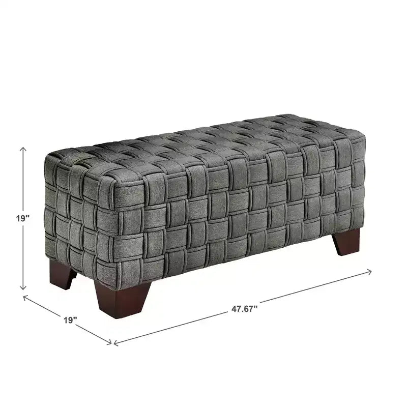 Walnut Finish Woven Upholstered Bench