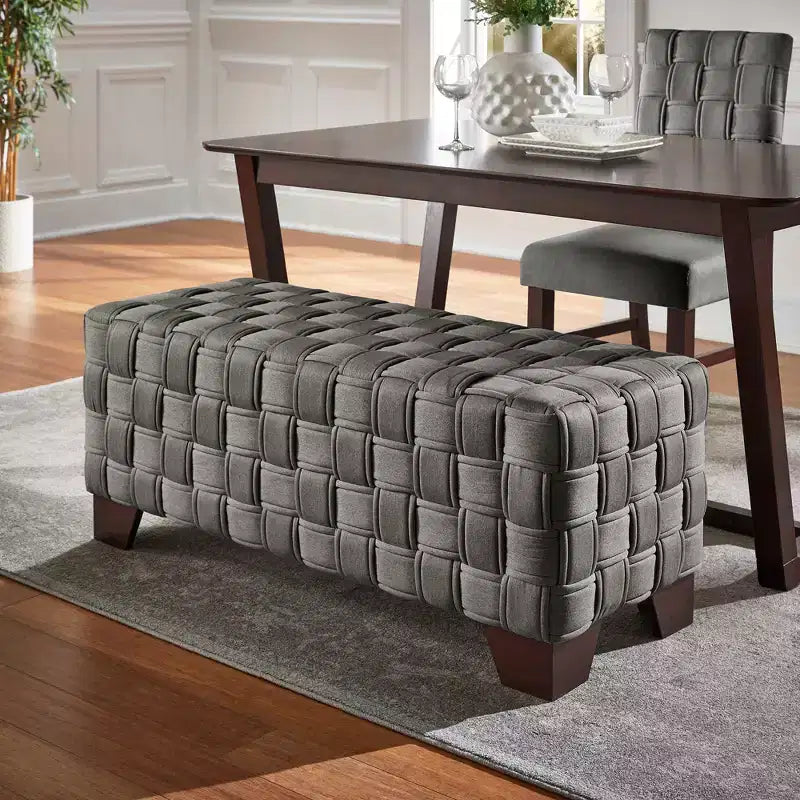 Walnut Finish Woven Upholstered Bench