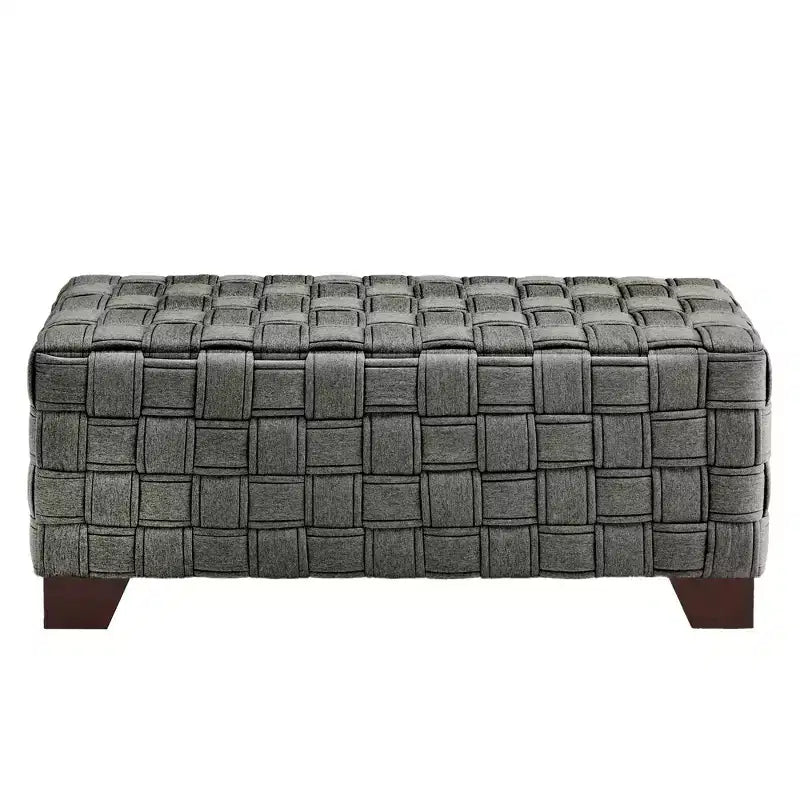 Walnut Finish Woven Upholstered Bench