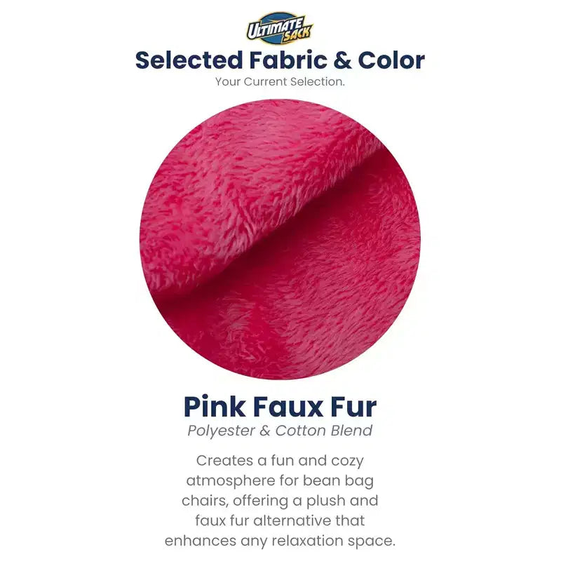 5 Ft Foam Filled Fur Covered Bean Bag Chair with Footstool, Pink
