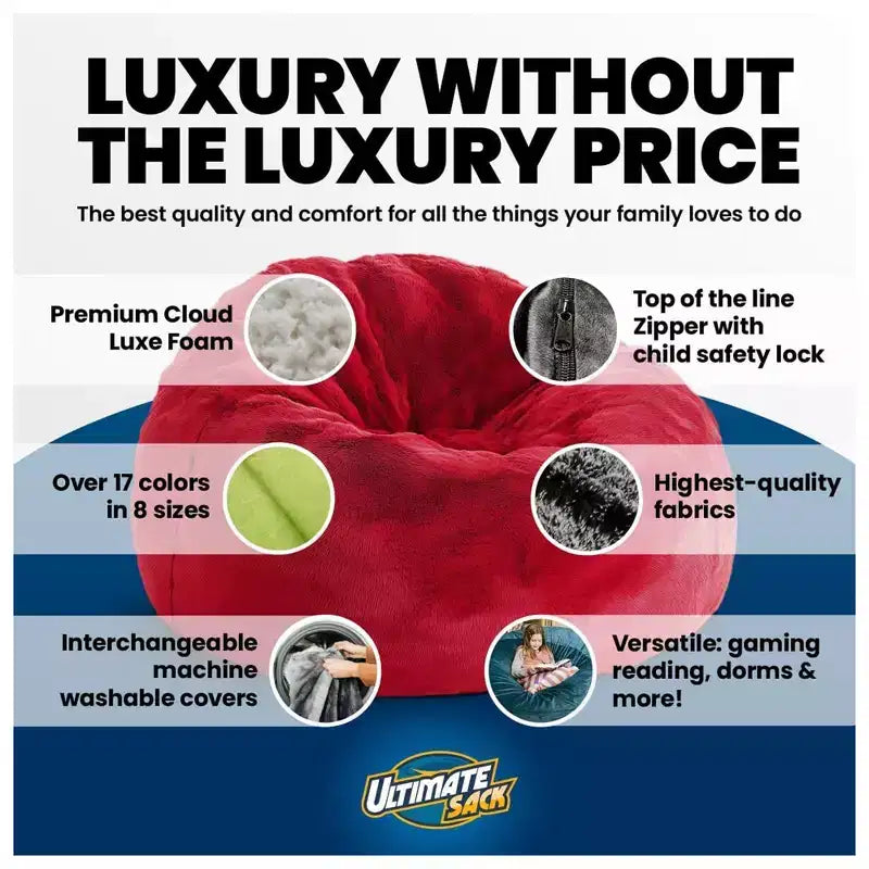 5 Ft Foam Filled Fur Covered Bean Bag Chair with Footstool, Pink