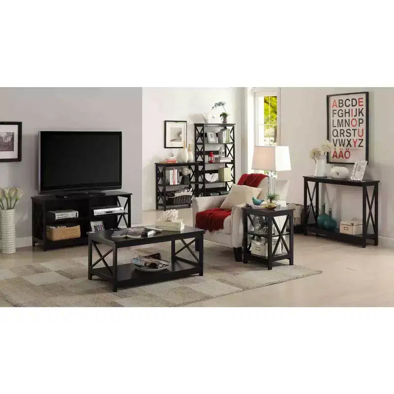 5 Tier Bookcase with Drawer, Black Wood Finish
