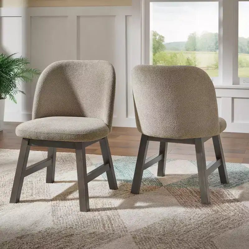 Wood Finish Taupe Fabric Curved Low Back Dining Chair