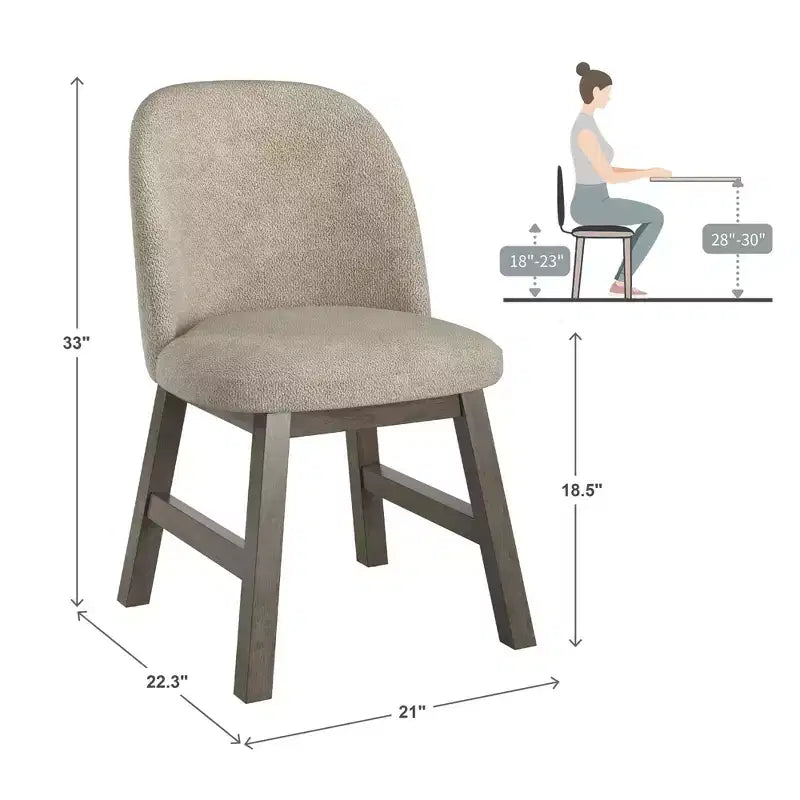Wood Finish Taupe Fabric Curved Low Back Dining Chair