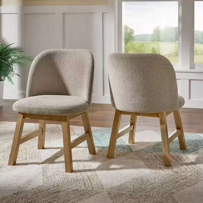Wood Finish Taupe Fabric Curved Low Back Dining Chair
