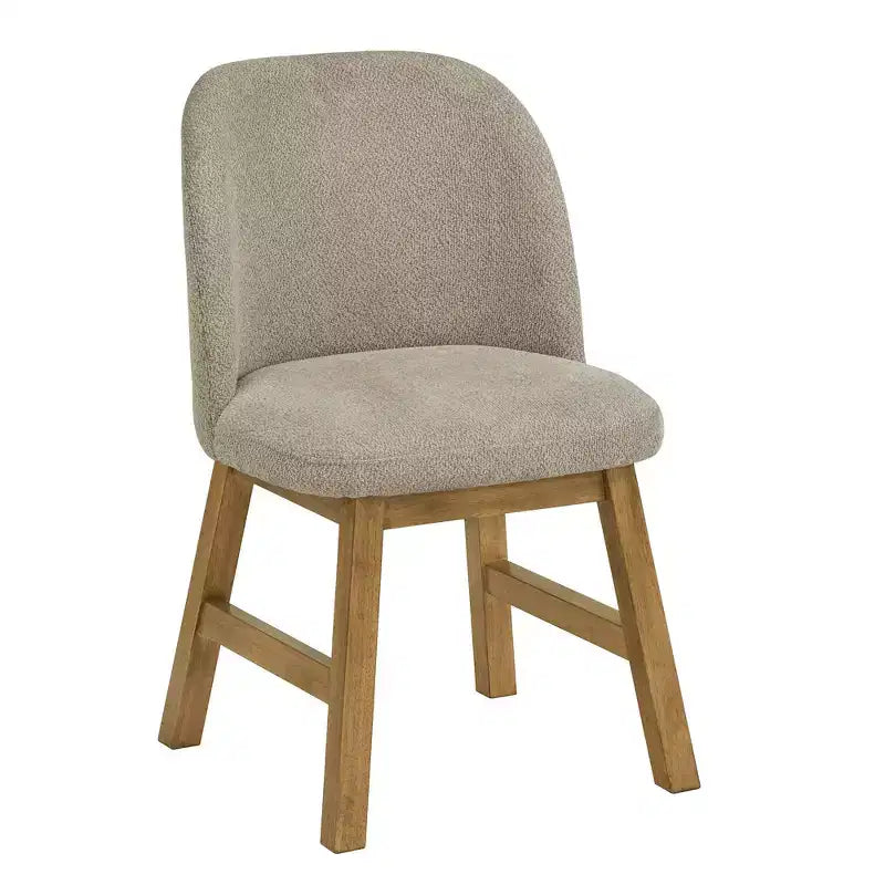 Wood Finish Taupe Fabric Curved Low Back Dining Chair