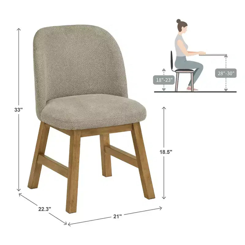 Wood Finish Taupe Fabric Curved Low Back Dining Chair