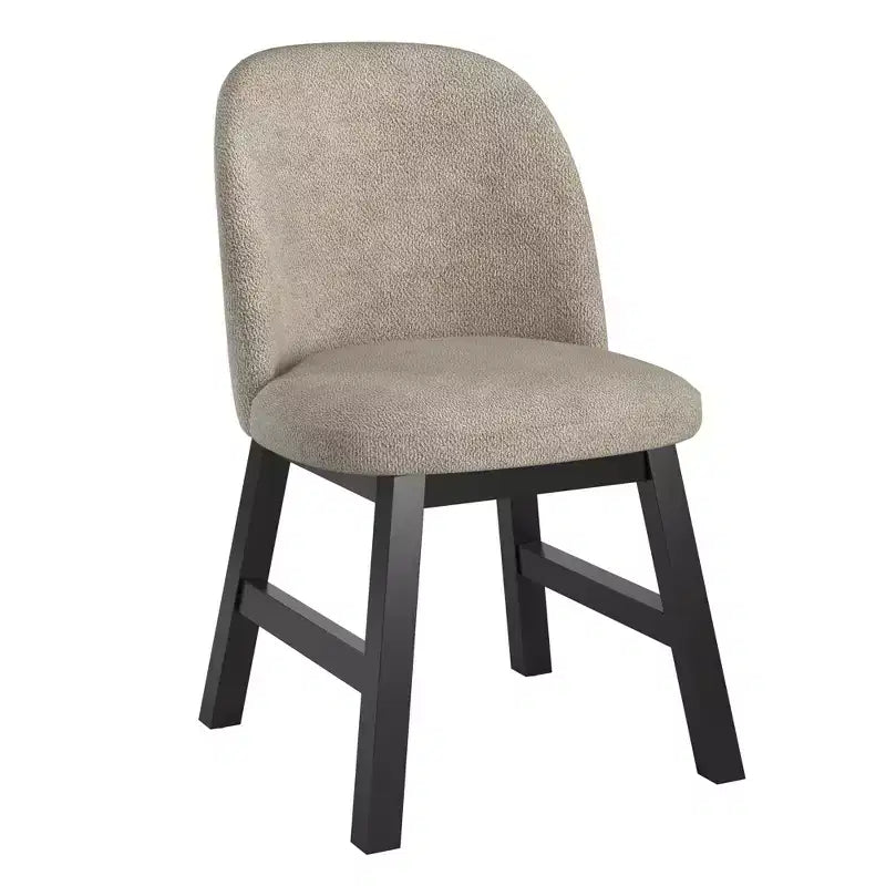 Wood Finish Taupe Fabric Curved Low Back Dining Chair