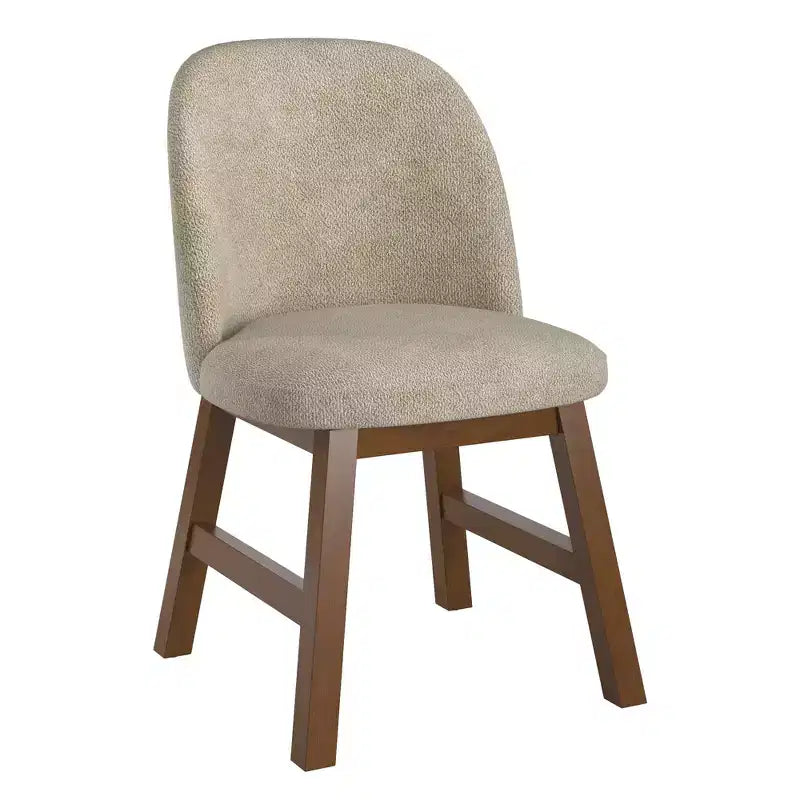Wood Finish Taupe Fabric Curved Low Back Dining Chair