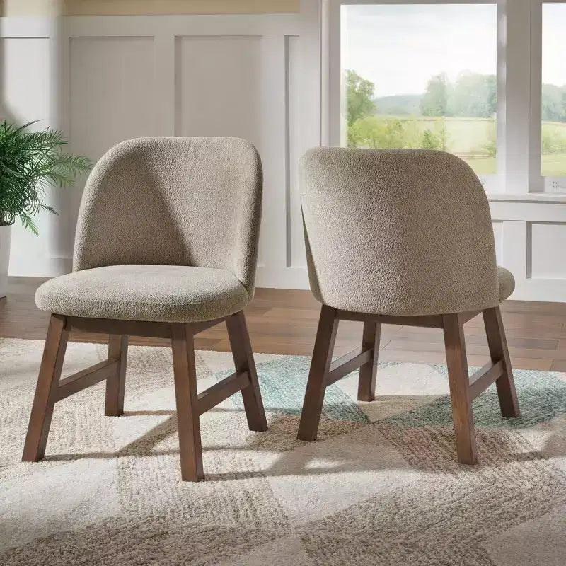 Wood Finish Taupe Fabric Curved Low Back Dining Chair