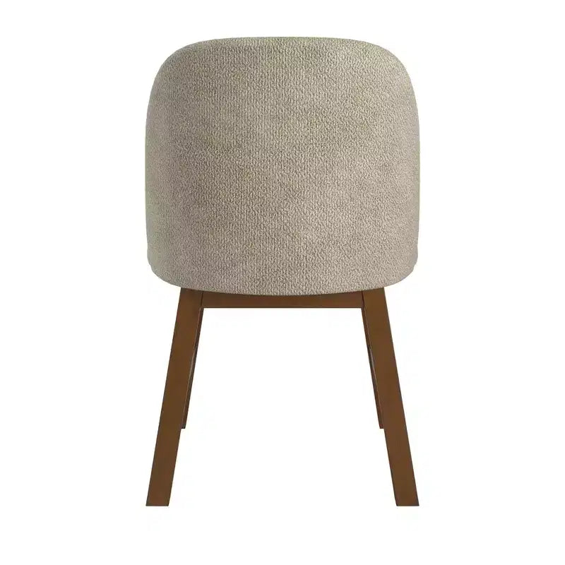 Wood Finish Taupe Fabric Curved Low Back Dining Chair