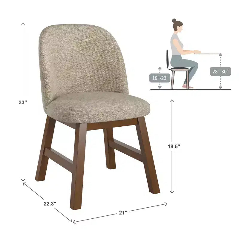 Wood Finish Taupe Fabric Curved Low Back Dining Chair