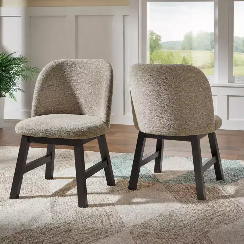 Wood Finish Taupe Fabric Curved Low Back Dining Chair