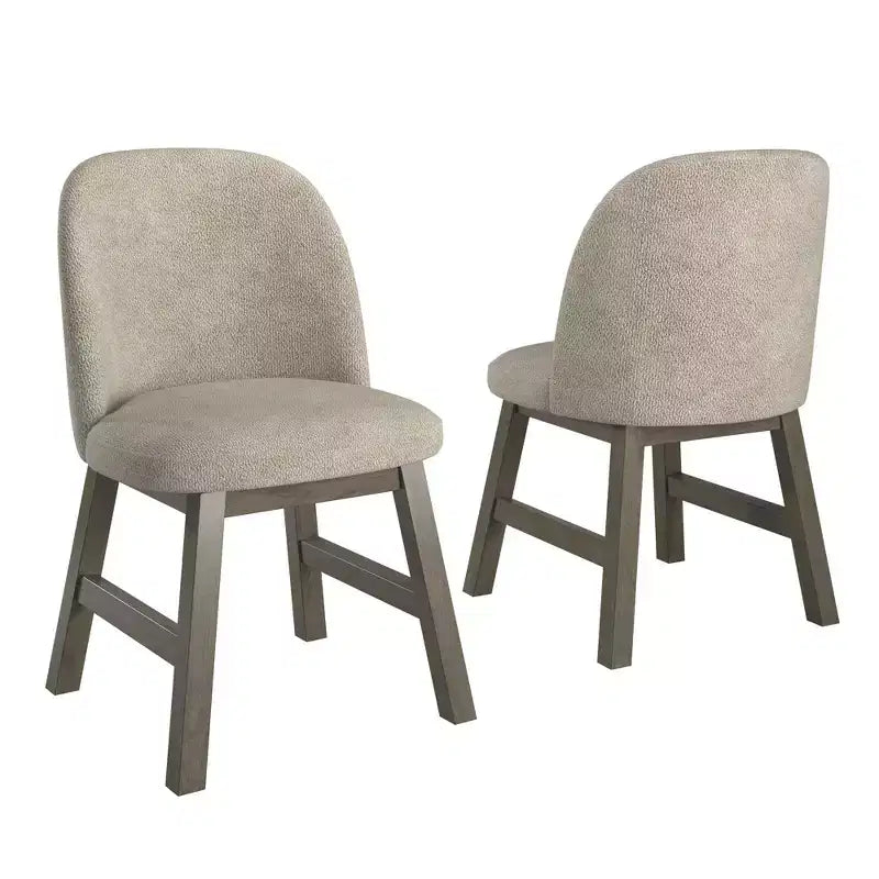 Wood Finish Taupe Fabric Curved Low Back Dining Chair