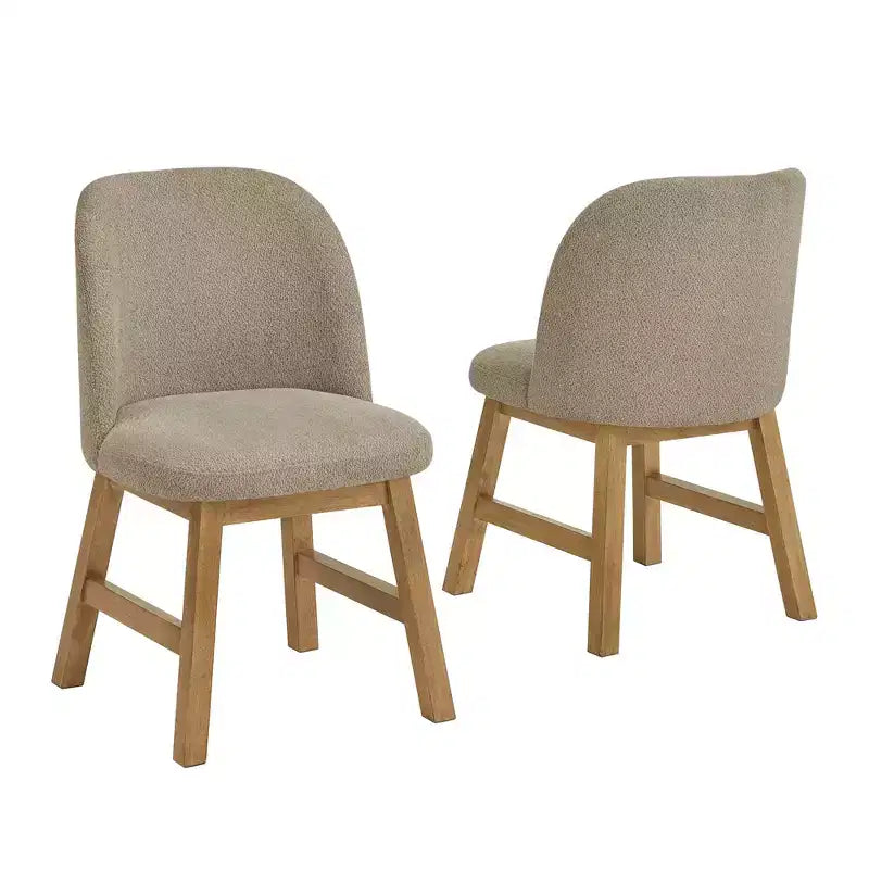 Wood Finish Taupe Fabric Curved Low Back Dining Chair