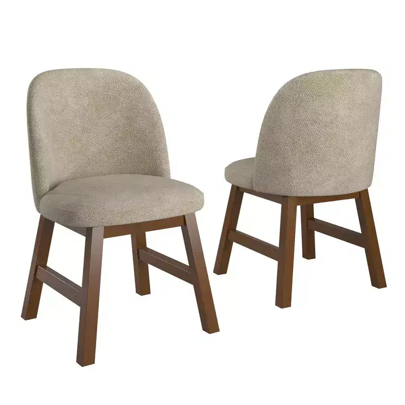 Wood Finish Taupe Fabric Curved Low Back Dining Chair