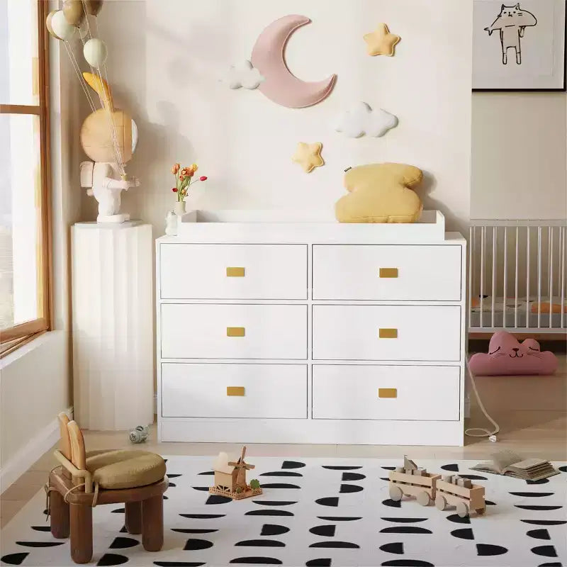6-Drawer Changing Table Dresser,Baby Nursery Dresser & Diaper Changing Station Featuring Removable Top, Soft Pad, and MultiFunction Storage