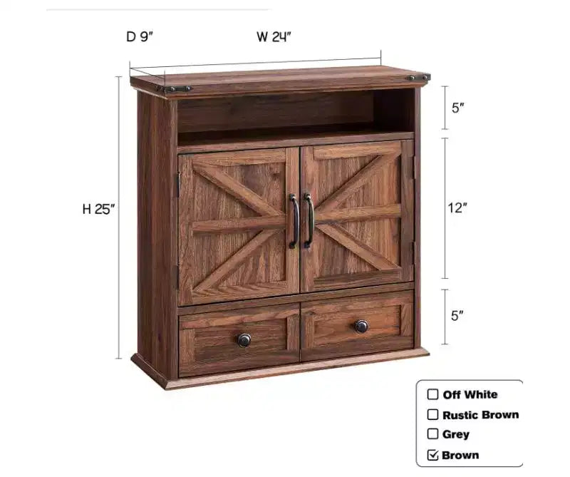 Farmhouse 24 Bathroom Wall Cabinet with Drawer, Double Barn Doors, Adjustable Shelf, White Medicine Cabinet Storage for Bathroom Kitchen Living Room