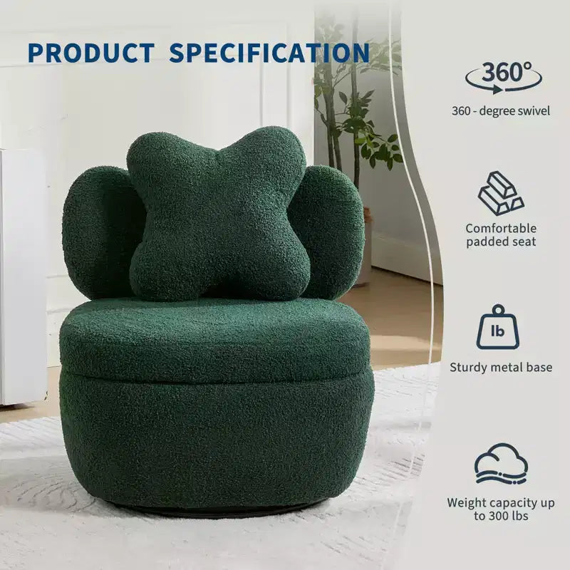 Modern Swivel Accent Chair, Teddy Fabric 360Rotating Lounge Chair , Upholstered Comfy Reading Chair for for Living Room Bedroom Small Space, Green