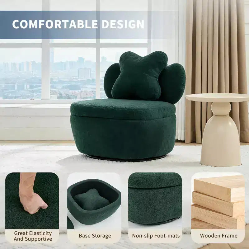 Modern Swivel Accent Chair, Teddy Fabric 360Rotating Lounge Chair , Upholstered Comfy Reading Chair for for Living Room Bedroom Small Space, Green