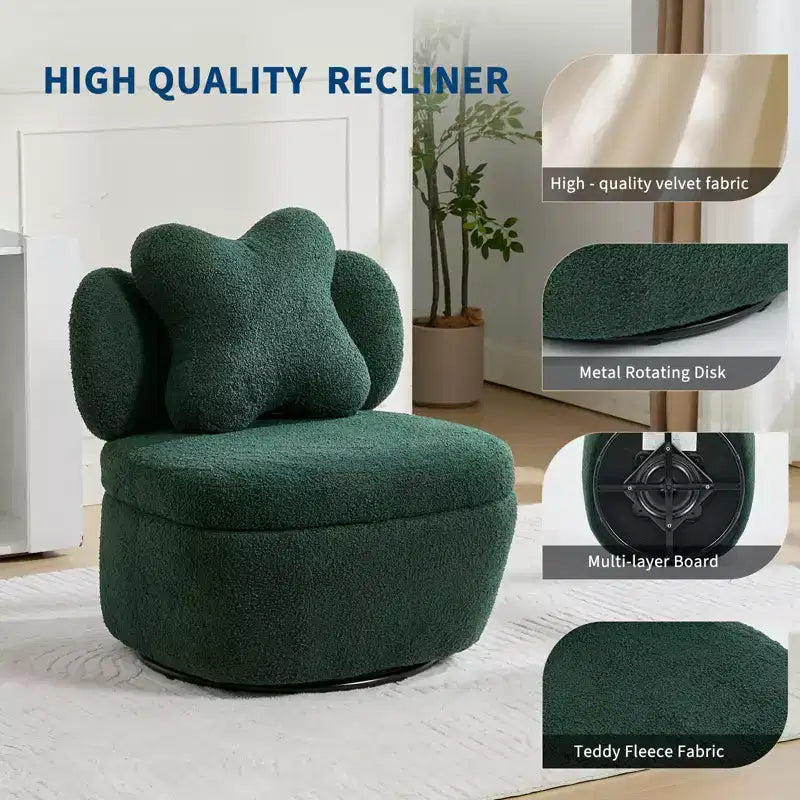 Modern Swivel Accent Chair, Teddy Fabric 360Rotating Lounge Chair , Upholstered Comfy Reading Chair for for Living Room Bedroom Small Space, Green